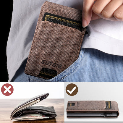 Suteni Denim Texture Key Press Automatically Pop Up Card Box(Brown) by bashfashion