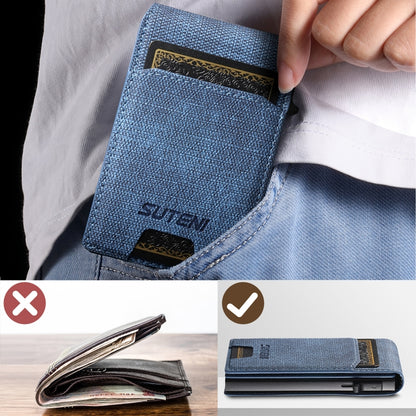 Suteni Denim Texture Key Press Automatically Pop Up Card Box(Blue) by bashfashion