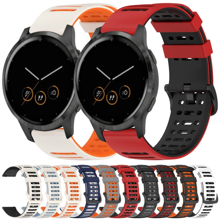 For Garmin Watch 22mm Hollow Three Rows Hole Two Color Silicone Watch Band(White+Black) by bashfashion