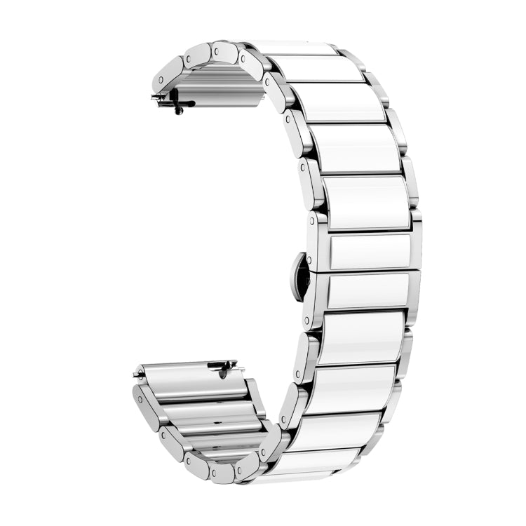 For Huawei Watch GT 5 41mm / GT 5 Pro 42mm Butterfly Buckle Ceramic White Metal Watch Band(White+Silver) by bashfashion