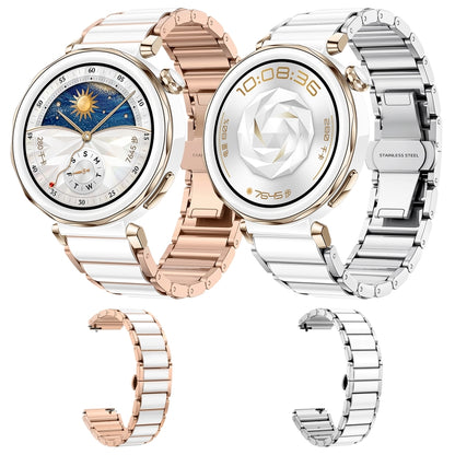 For Huawei Watch GT 5 41mm / GT 5 Pro 42mm Butterfly Buckle Ceramic White Metal Watch Band(White+Silver) by bashfashion