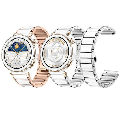 For Huawei Watch GT 5 41mm / GT 5 Pro 42mm Butterfly Buckle Ceramic White Metal Watch Band(White+Silver) by bashfashion