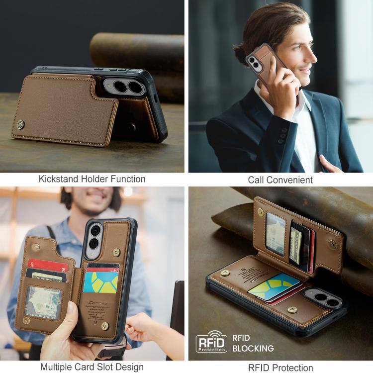 For Samsung Galaxy S25 Edge 5G CaseMe C22 Card Slots Holder RFID Anti-theft Phone Case(Brown) by CaseMe
