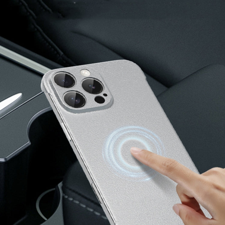 For iPhone 15 Plus Frameless Litchi Texture PC Phone Case(Orange) by bashfashion