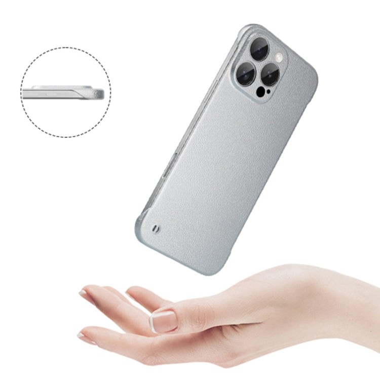 For iPhone 15 Frameless Litchi Texture PC Phone Case(Titanium Silver) by bashfashion