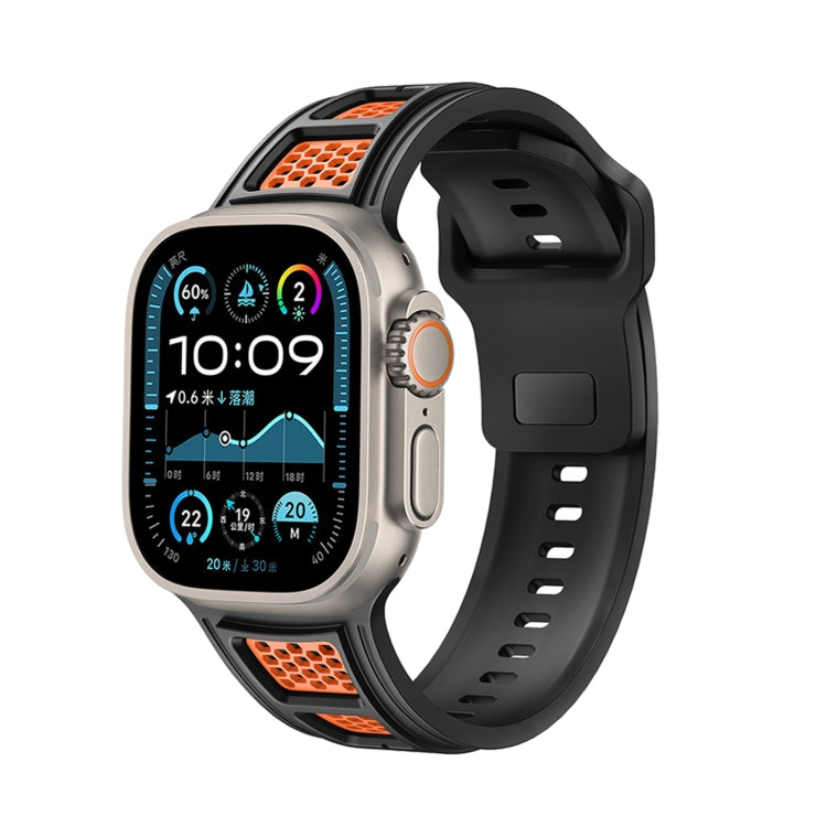 For Apple Watch 46mm / 49mm / 45mm / 44mm Dual Color Mesh Reverse Buckle Silicone Watch Band(Black Orange) by bashfashion