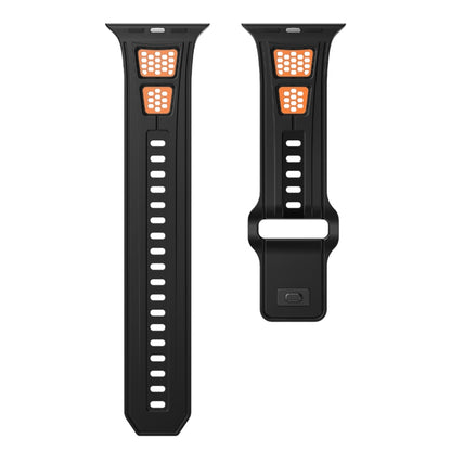 For Apple Watch 46mm / 49mm / 45mm / 44mm Dual Color Mesh Reverse Buckle Silicone Watch Band(Black Orange) by bashfashion
