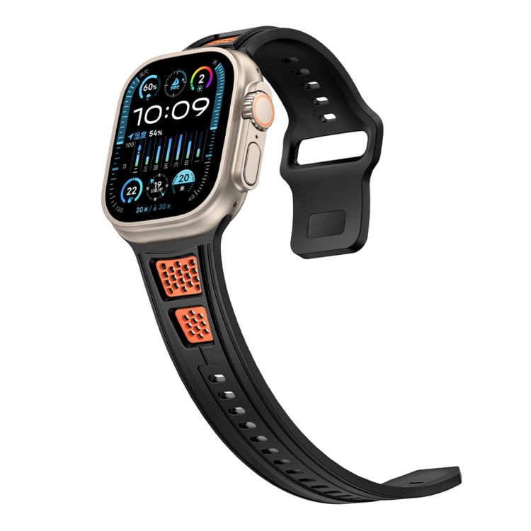 For Apple Watch 46mm / 49mm / 45mm / 44mm Dual Color Mesh Reverse Buckle Silicone Watch Band(Black Orange) by bashfashion