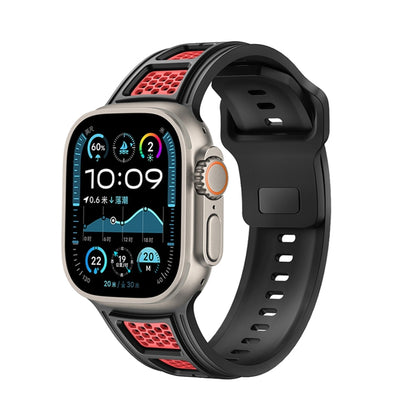 For Apple Watch 46mm / 49mm / 45mm / 44mm Dual Color Mesh Reverse Buckle Silicone Watch Band(Black Red) by bashfashion