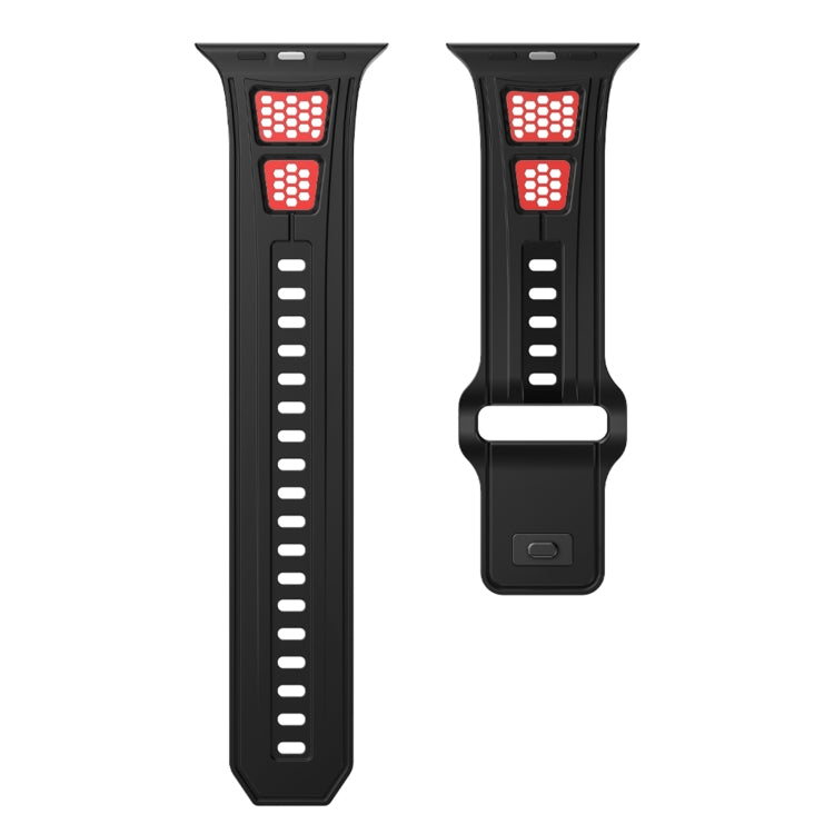 For Apple Watch 46mm / 49mm / 45mm / 44mm Dual Color Mesh Reverse Buckle Silicone Watch Band(Black Red) by bashfashion