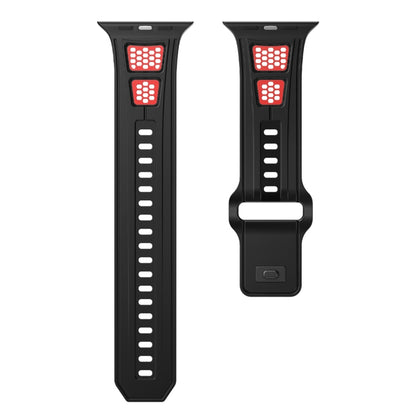 For Apple Watch 46mm / 49mm / 45mm / 44mm Dual Color Mesh Reverse Buckle Silicone Watch Band(Black Red) by bashfashion
