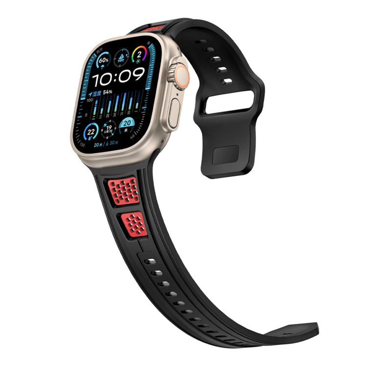 For Apple Watch 46mm / 49mm / 45mm / 44mm Dual Color Mesh Reverse Buckle Silicone Watch Band(Black Red) by bashfashion