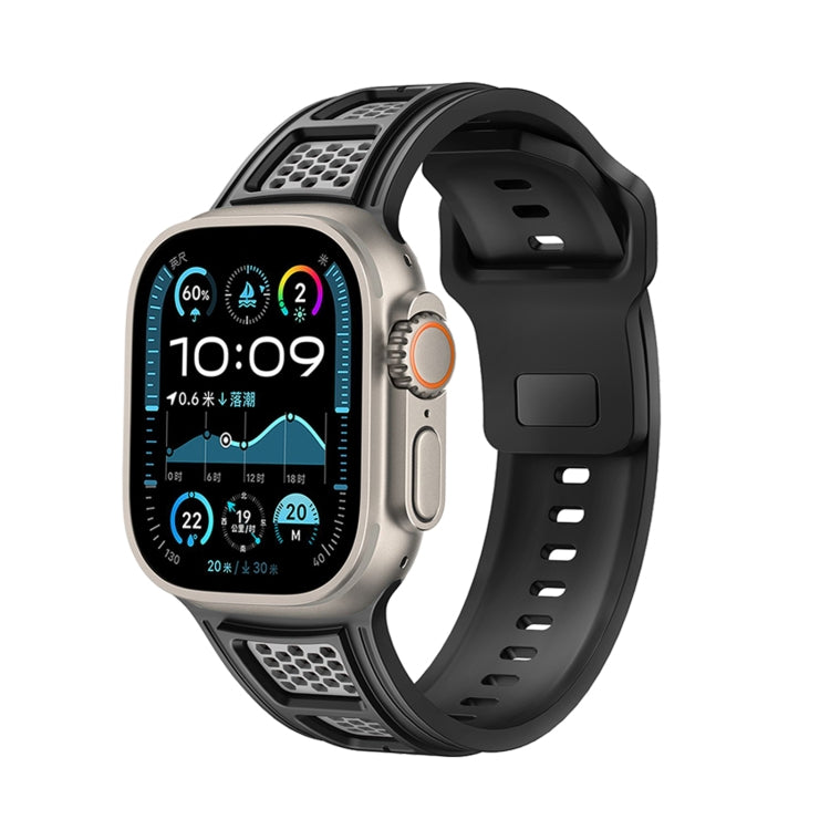 For Apple Watch 46mm / 49mm / 45mm / 44mm Dual Color Mesh Reverse Buckle Silicone Watch Band(Black Gray) by bashfashion