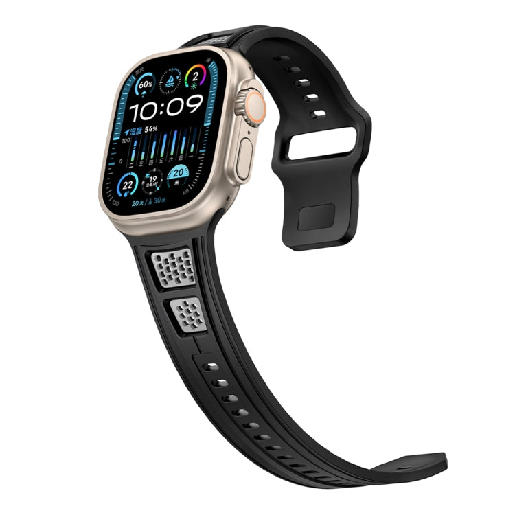 For Apple Watch 46mm / 49mm / 45mm / 44mm Dual Color Mesh Reverse Buckle Silicone Watch Band(Black Gray) by bashfashion