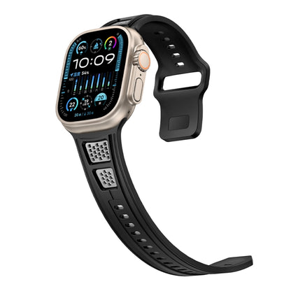 For Apple Watch 46mm / 49mm / 45mm / 44mm Dual Color Mesh Reverse Buckle Silicone Watch Band(Black Gray) by bashfashion