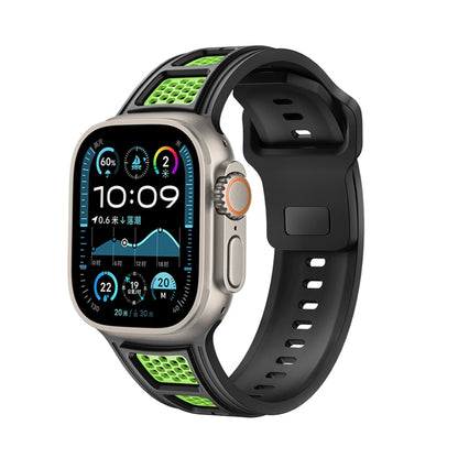 For Apple Watch 46mm / 49mm / 45mm / 44mm Dual Color Mesh Reverse Buckle Silicone Watch Band(Black Green) by bashfashion