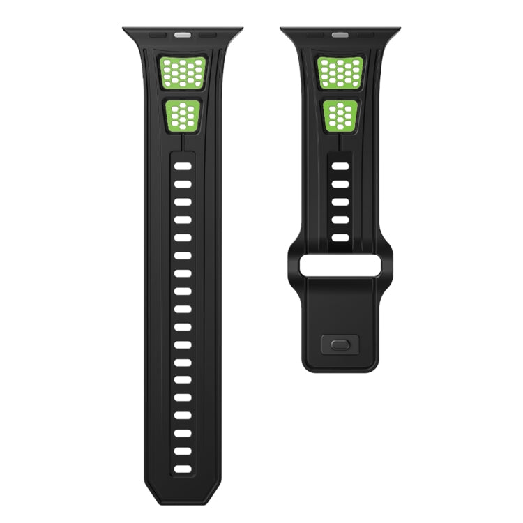 For Apple Watch 46mm / 49mm / 45mm / 44mm Dual Color Mesh Reverse Buckle Silicone Watch Band(Black Green) by bashfashion