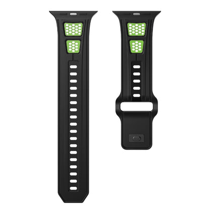 For Apple Watch 46mm / 49mm / 45mm / 44mm Dual Color Mesh Reverse Buckle Silicone Watch Band(Black Green) by bashfashion