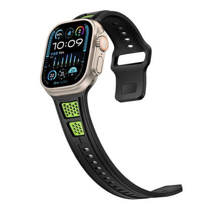 For Apple Watch 46mm / 49mm / 45mm / 44mm Dual Color Mesh Reverse Buckle Silicone Watch Band(Black Green) by bashfashion