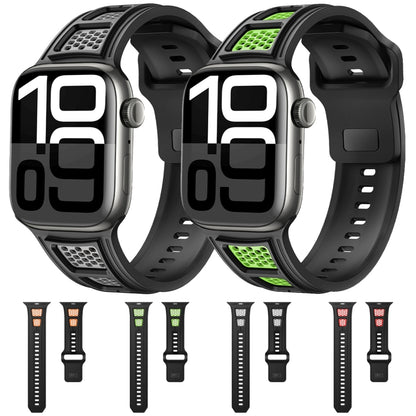 For Apple Watch 46mm / 49mm / 45mm / 44mm Dual Color Mesh Reverse Buckle Silicone Watch Band(Black Gray) by bashfashion