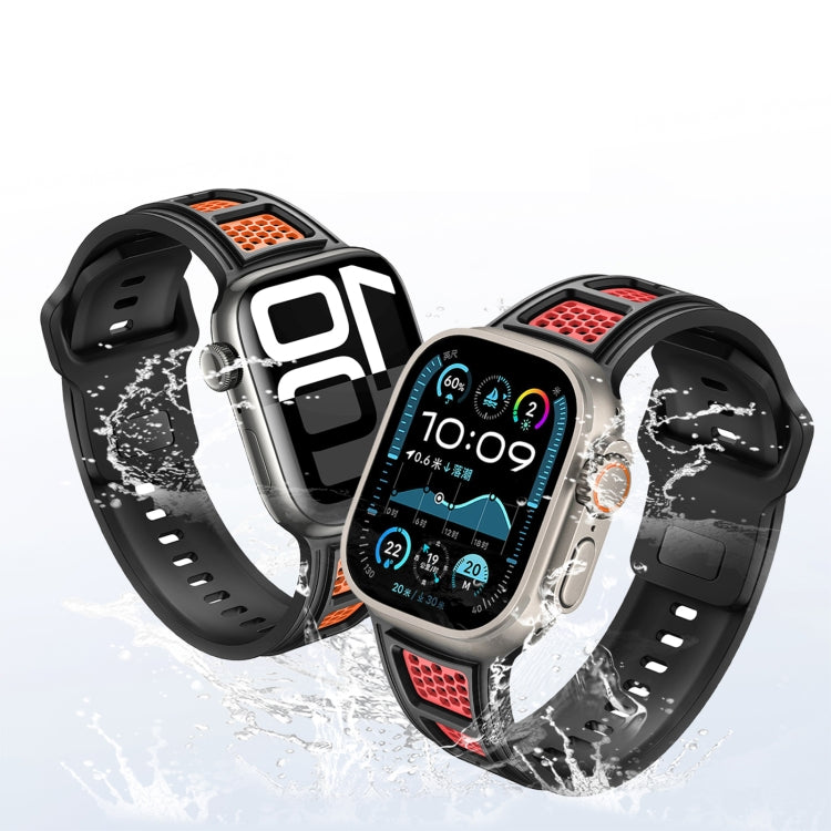 For Apple Watch 46mm / 49mm / 45mm / 44mm Dual Color Mesh Reverse Buckle Silicone Watch Band(Black Gray) by bashfashion