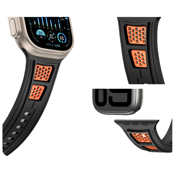 For Apple Watch 46mm / 49mm / 45mm / 44mm Dual Color Mesh Reverse Buckle Silicone Watch Band(Black Orange) by bashfashion