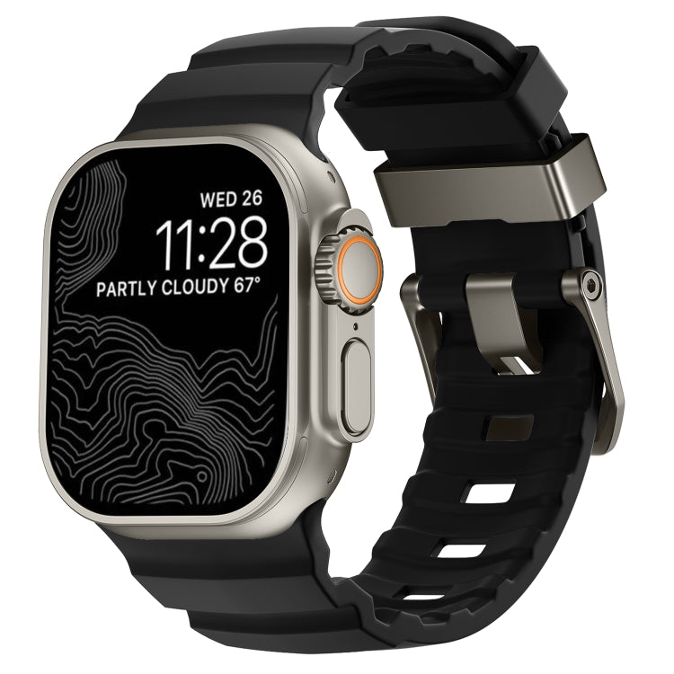 For Apple Watch 46mm / 49mm / 45mm / 44mm Wild Path Grey Buckle Thickened Silicone Watch Band(Black) by bashfashion