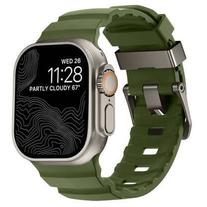 For Apple Watch 46mm / 49mm / 45mm / 44mm Wild Path Grey Buckle Thickened Silicone Watch Band(Army Green) by bashfashion