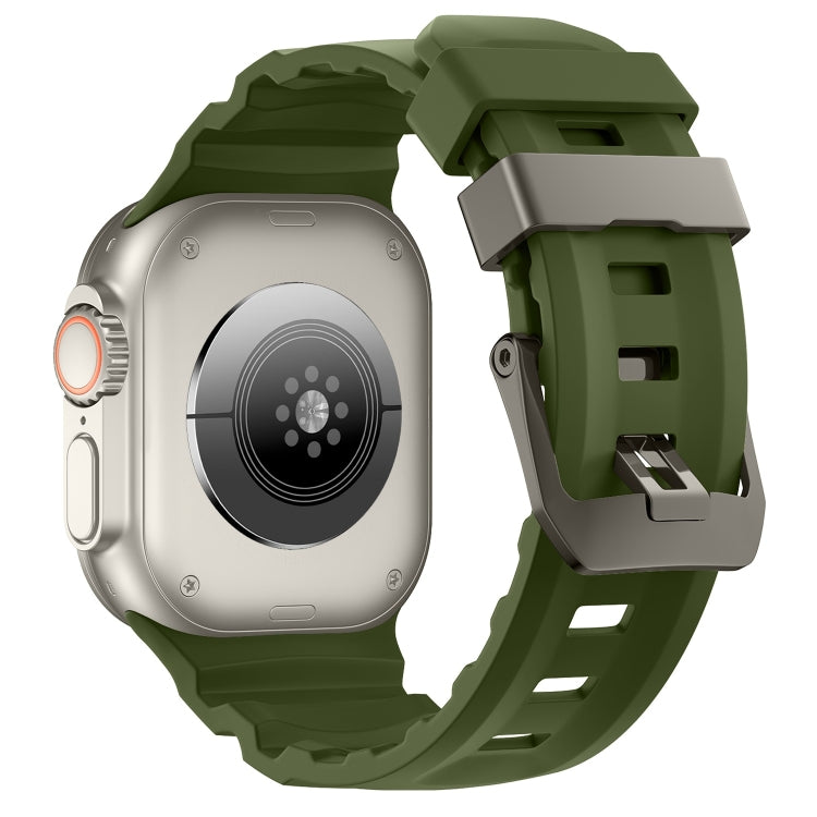 For Apple Watch 46mm / 49mm / 45mm / 44mm Wild Path Grey Buckle Thickened Silicone Watch Band(Army Green) by bashfashion