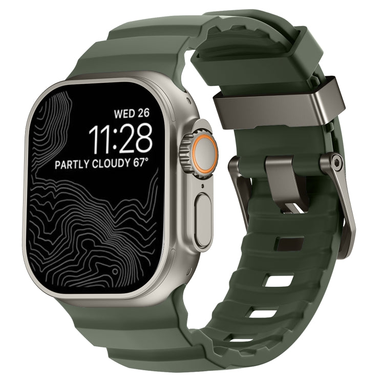 For Apple Watch 46mm / 49mm / 45mm / 44mm Wild Path Grey Buckle Thickened Silicone Watch Band(Dark Green) by bashfashion