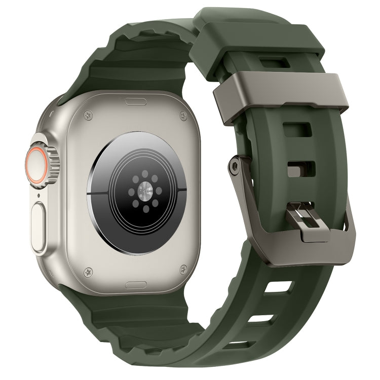 For Apple Watch 46mm / 49mm / 45mm / 44mm Wild Path Grey Buckle Thickened Silicone Watch Band(Dark Green) by bashfashion