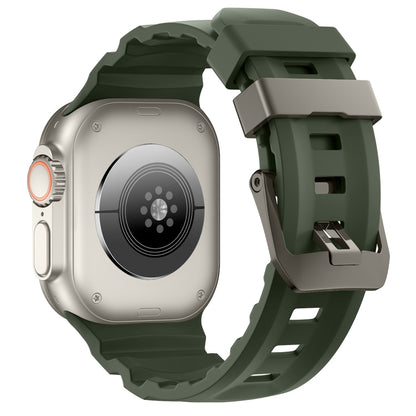 For Apple Watch 46mm / 49mm / 45mm / 44mm Wild Path Grey Buckle Thickened Silicone Watch Band(Dark Green) by bashfashion