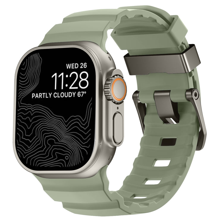 For Apple Watch 46mm / 49mm / 45mm / 44mm Wild Path Grey Buckle Thickened Silicone Watch Band(Milk Green) by bashfashion