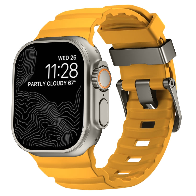 For Apple Watch 46mm / 49mm / 45mm / 44mm Wild Path Grey Buckle Thickened Silicone Watch Band(Daylight Yellow) by bashfashion