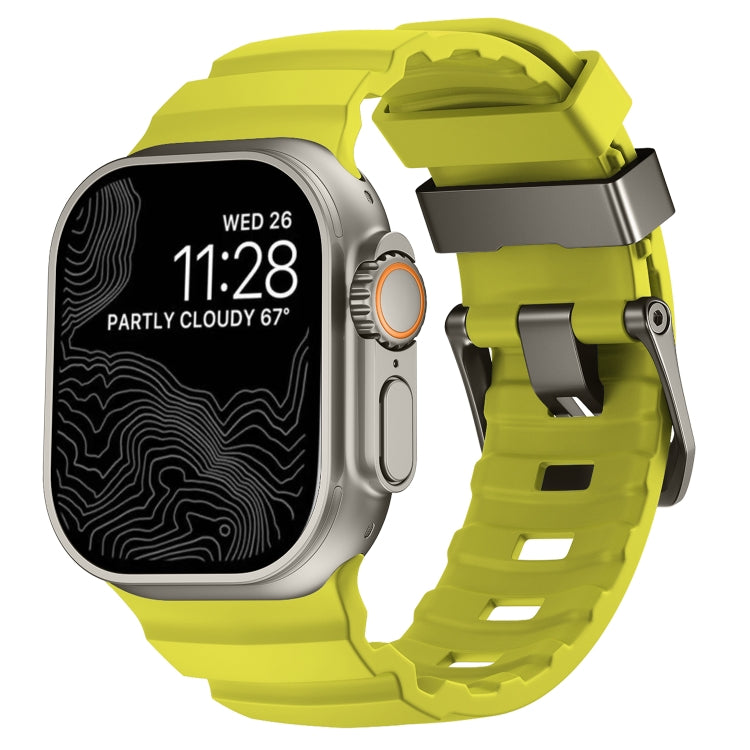 For Apple Watch 46mm / 49mm / 45mm / 44mm Wild Path Grey Buckle Thickened Silicone Watch Band(Fluorescent Green) by bashfashion