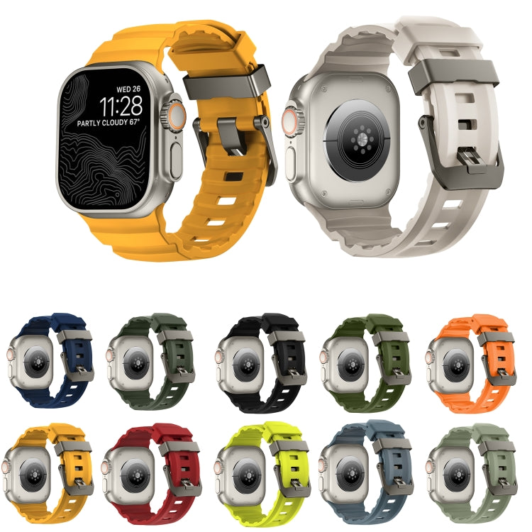 For Apple Watch 46mm / 49mm / 45mm / 44mm Wild Path Grey Buckle Thickened Silicone Watch Band(Army Green) by bashfashion