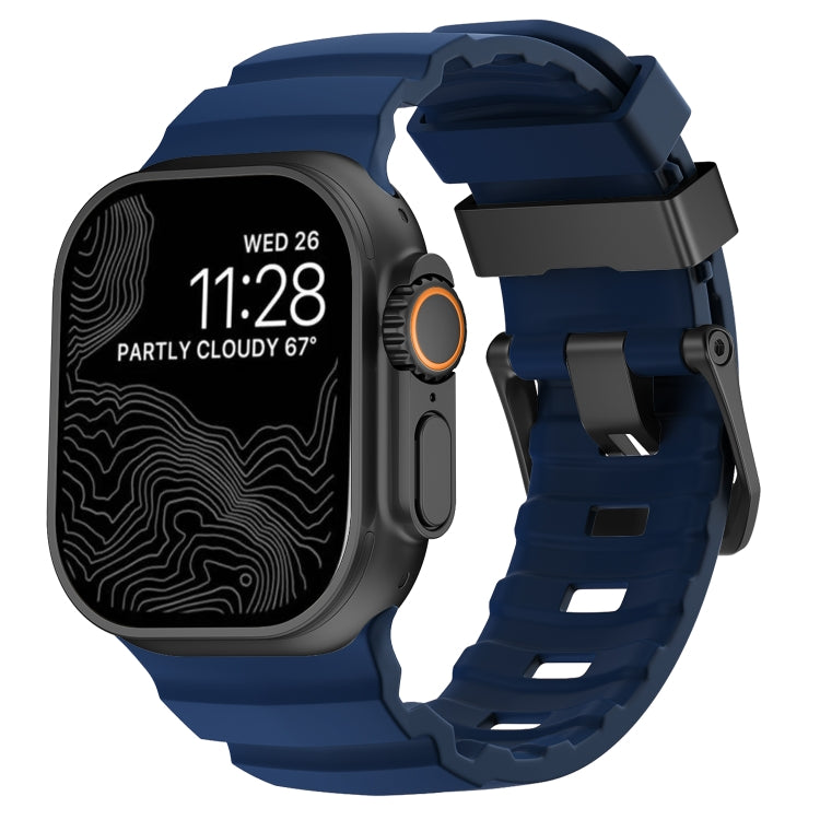 For Apple Watch 46mm / 49mm / 45mm / 44mm Wild Path Black Buckle Thickened Silicone Watch Band(Atlantic Blue) by bashfashion