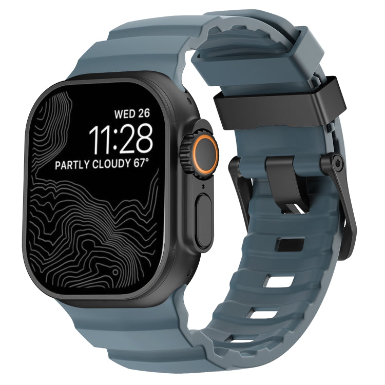 For Apple Watch 46mm / 49mm / 45mm / 44mm Wild Path Black Buckle Thickened Silicone Watch Band(Ocean Blue) by bashfashion