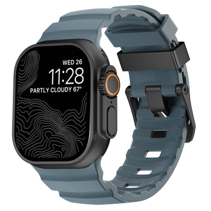 For Apple Watch 46mm / 49mm / 45mm / 44mm Wild Path Black Buckle Thickened Silicone Watch Band(Ocean Blue) by bashfashion