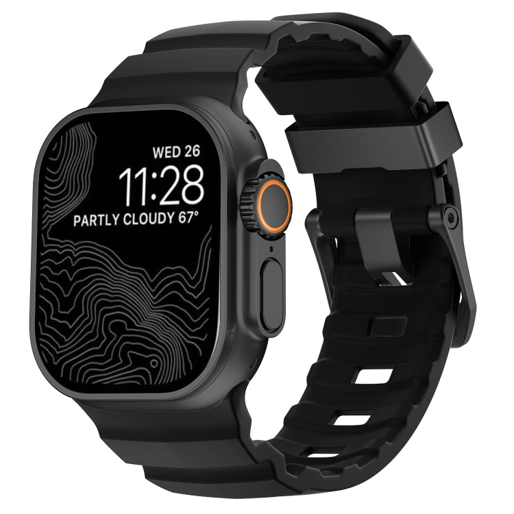 For Apple Watch 46mm / 49mm / 45mm / 44mm Wild Path Black Buckle Thickened Silicone Watch Band(Black) by bashfashion