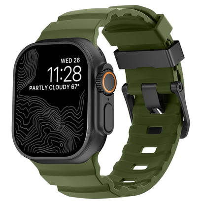 For Apple Watch 46mm / 49mm / 45mm / 44mm Wild Path Black Buckle Thickened Silicone Watch Band(Army Green) by bashfashion