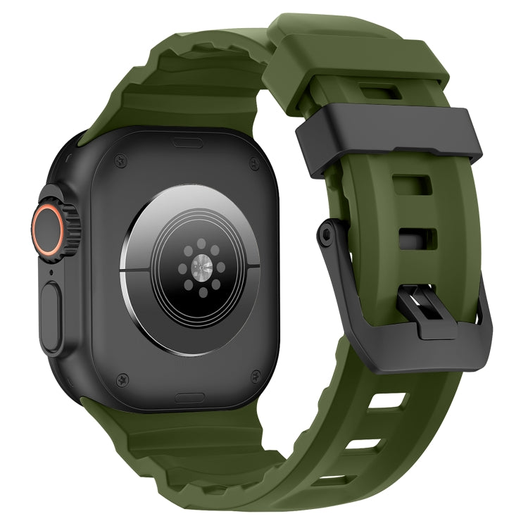 For Apple Watch 46mm / 49mm / 45mm / 44mm Wild Path Black Buckle Thickened Silicone Watch Band(Army Green) by bashfashion