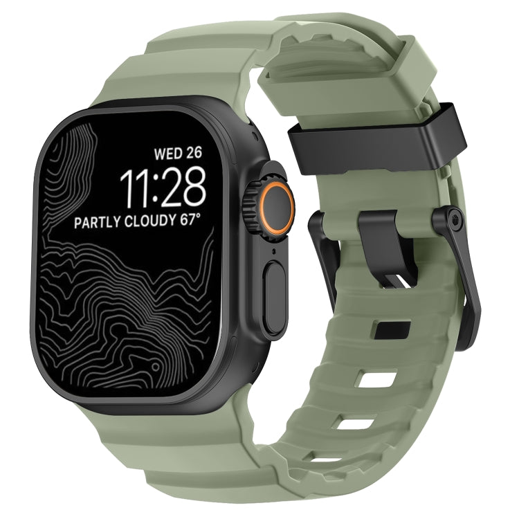For Apple Watch 46mm / 49mm / 45mm / 44mm Wild Path Black Buckle Thickened Silicone Watch Band(Milk Green) by bashfashion