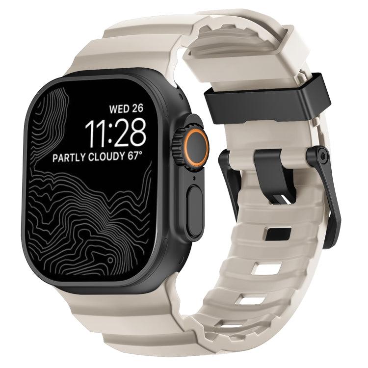 For Apple Watch 46mm / 49mm / 45mm / 44mm Wild Path Black Buckle Thickened Silicone Watch Band(Starlight) by bashfashion