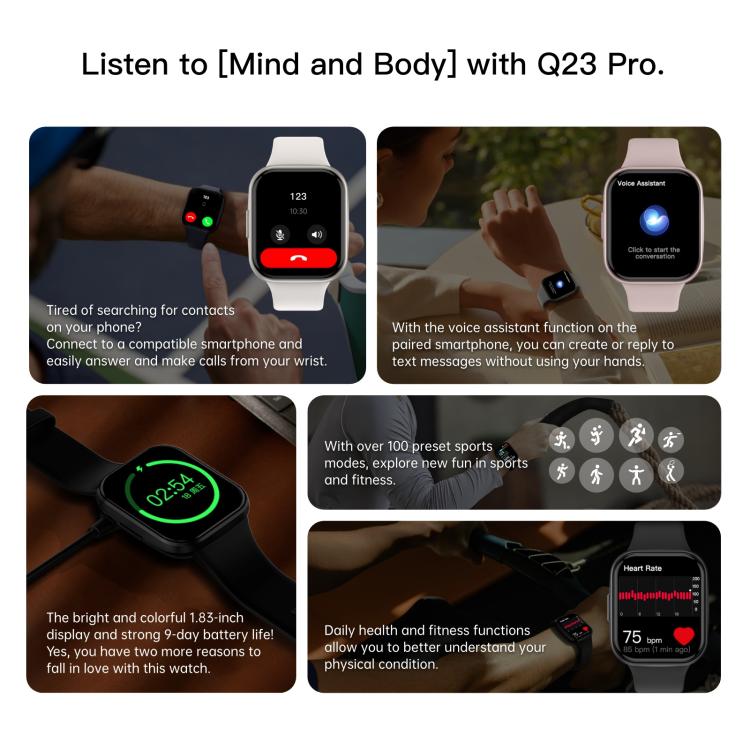 Q23 Pro 1.83 inch Color Screen IP68 Waterproof Bluetooth Call Smart Watch, Support Health Monitoring(Black) by bashfashion