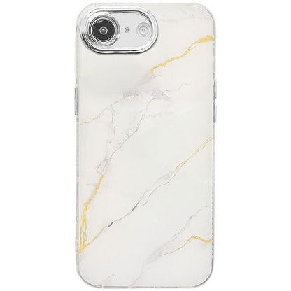 For iPhone 16e Electroplated Marble Texture Phone Case(Gold White M1) by bashfashion