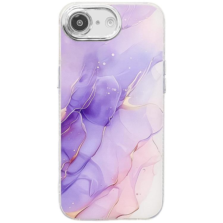 For iPhone 16e Electroplated Marble Texture Phone Case(Purple M3) by bashfashion