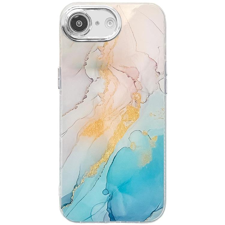 For iPhone 16e Electroplated Marble Texture Phone Case(Yellow Green M13) by bashfashion