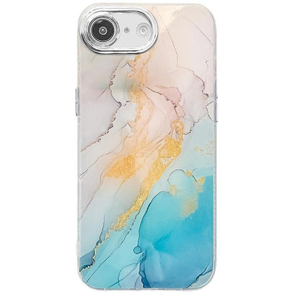 For iPhone 16e Electroplated Marble Texture Phone Case(Yellow Green M13) by bashfashion