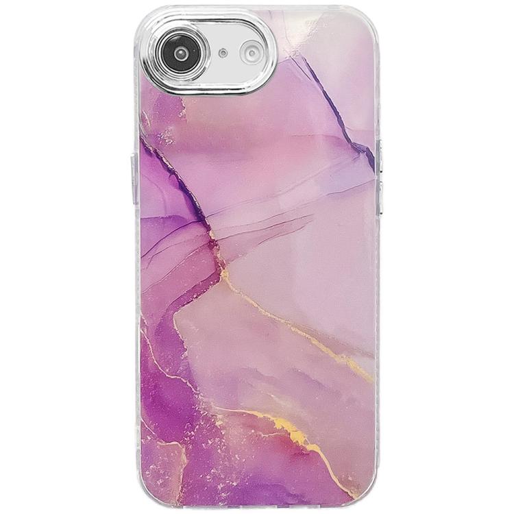 For iPhone 16e Electroplated Marble Texture Phone Case(Gold Purple Red M15) by bashfashion